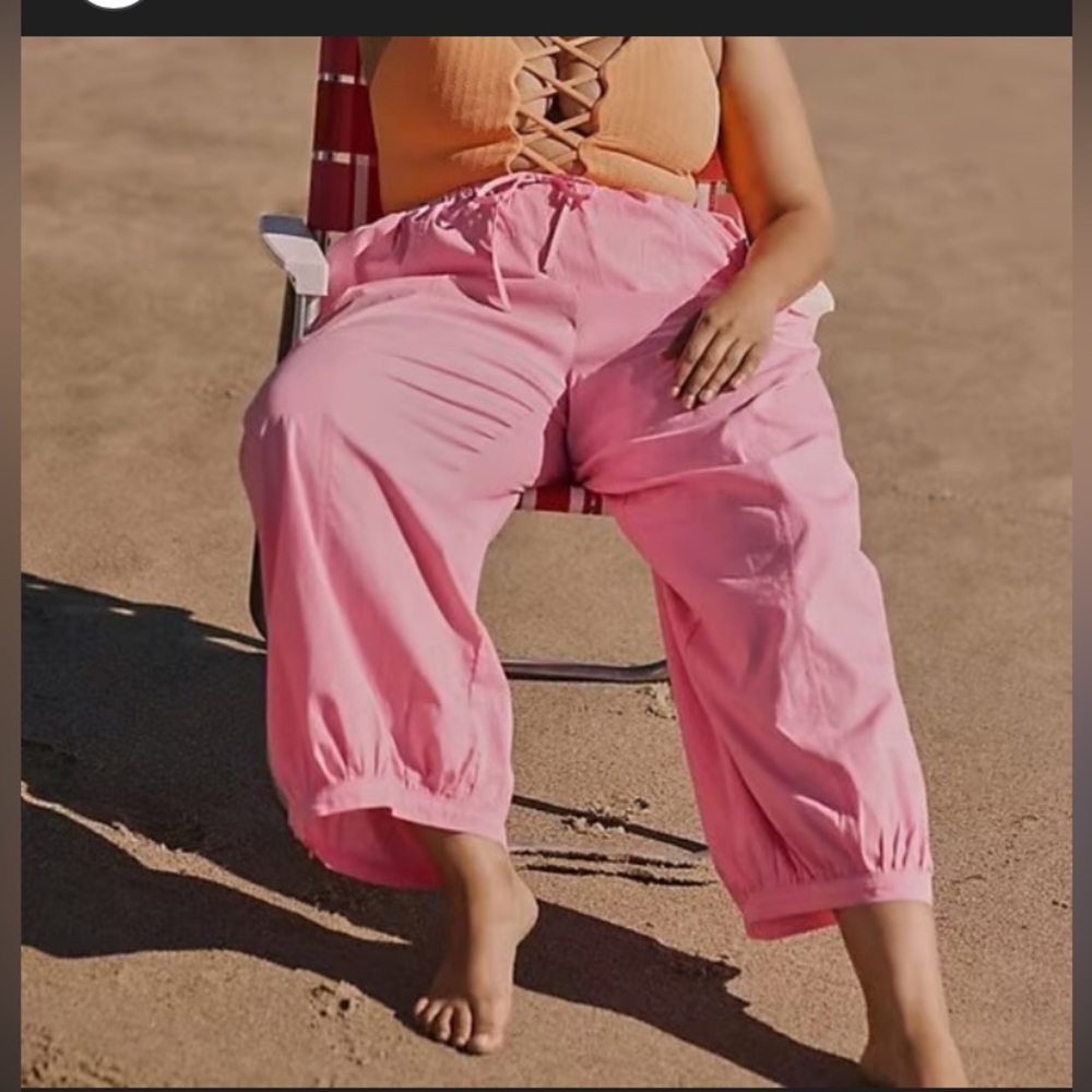 ANTHROPOLOGIE womens pink drawstring pants crop cotton 1x - Picture 5 of 6